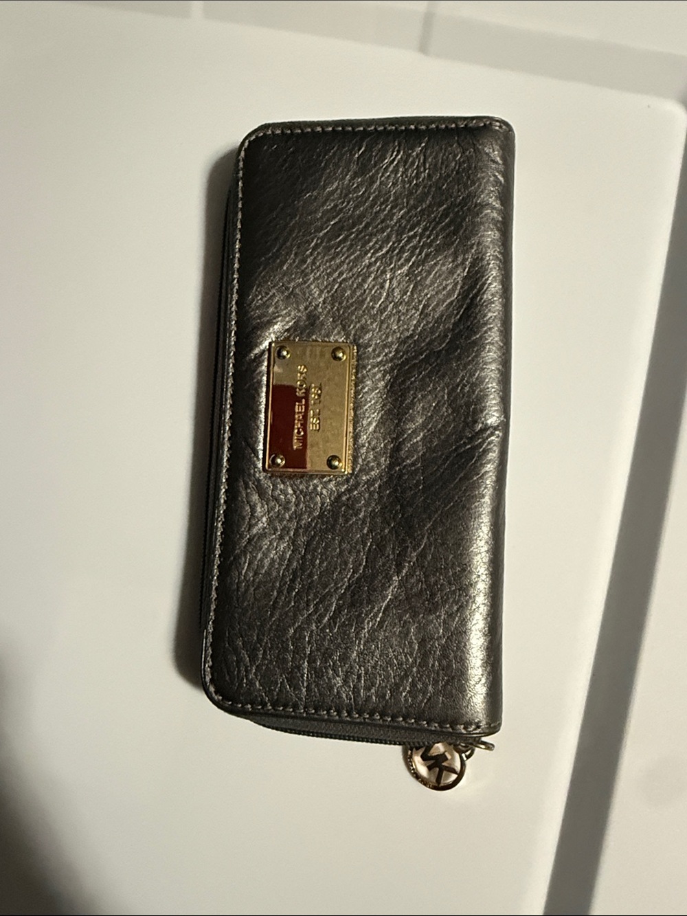 Michael Kors Metallic Silver Leather Zip-Around Wallet
